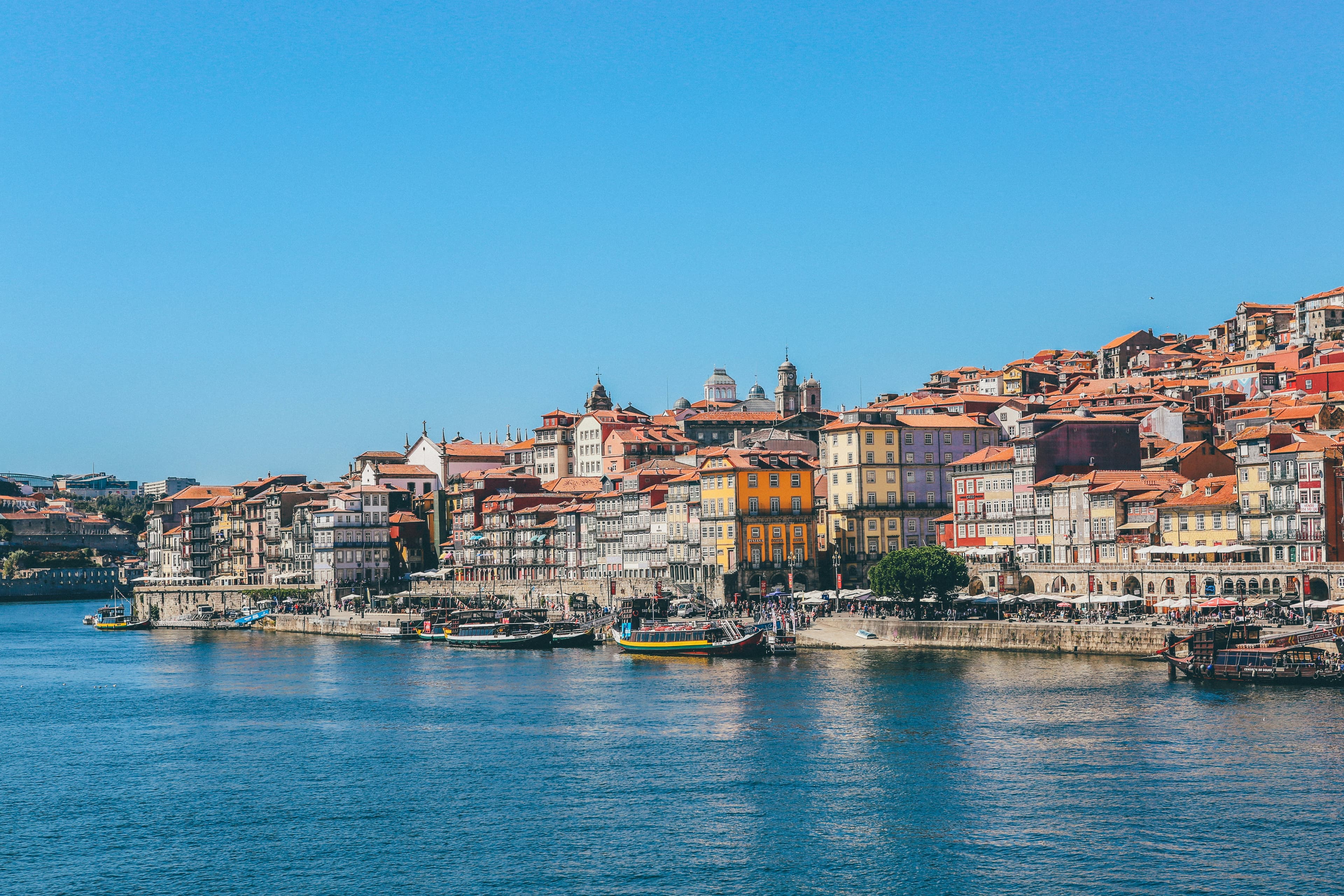 The Ribeira waterfront and old town of Porto on the Douro river